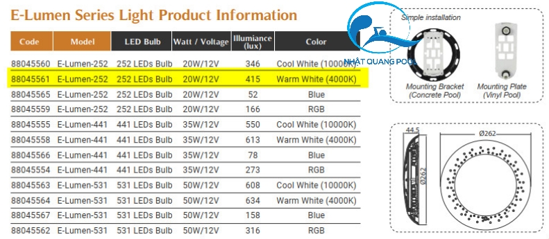 đèn leb ho boi Emaux E LUMEN 252 4